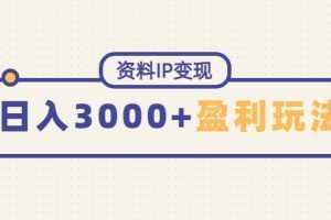 资料IP变现,能稳定日赚3000起的持续性盈利玩法
