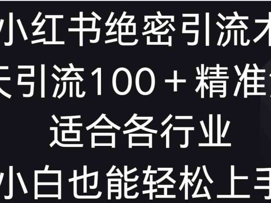小红书绝密引流术,一天引流100+精准流量,适合各个行业,小白也能轻松上手